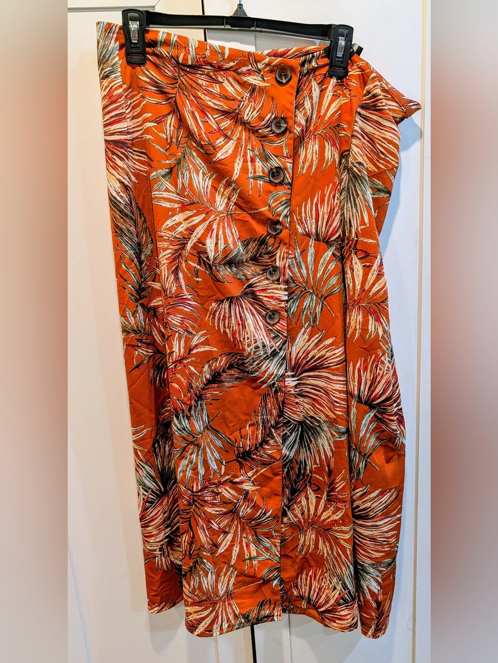 Lily Morgan Rust Orange Tropical Print Button Skirt